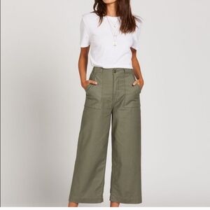 Modern Citizen wide leg cotton linen trouser pants size large green khaki